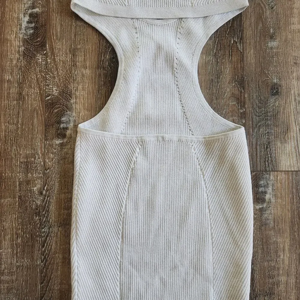 Retrofete Silver Metallic Dress Cut Out Open Back Sleeveless Size XS
